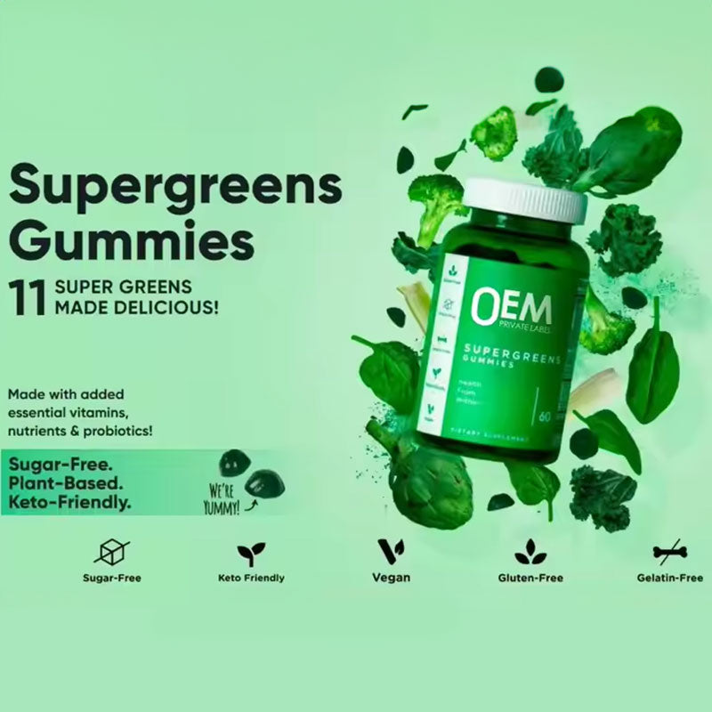 Gummies végétaliennes à la chlorophylle et super vitamines vertes