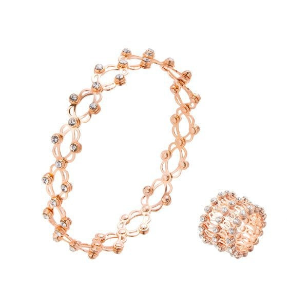 2 in 1 Neu Kreativer Magischer dehnbarer Ring Armreif für Damen Charm Glänzender Kristall ausziehbarer Armreif Ringe Schmuck Geschenk