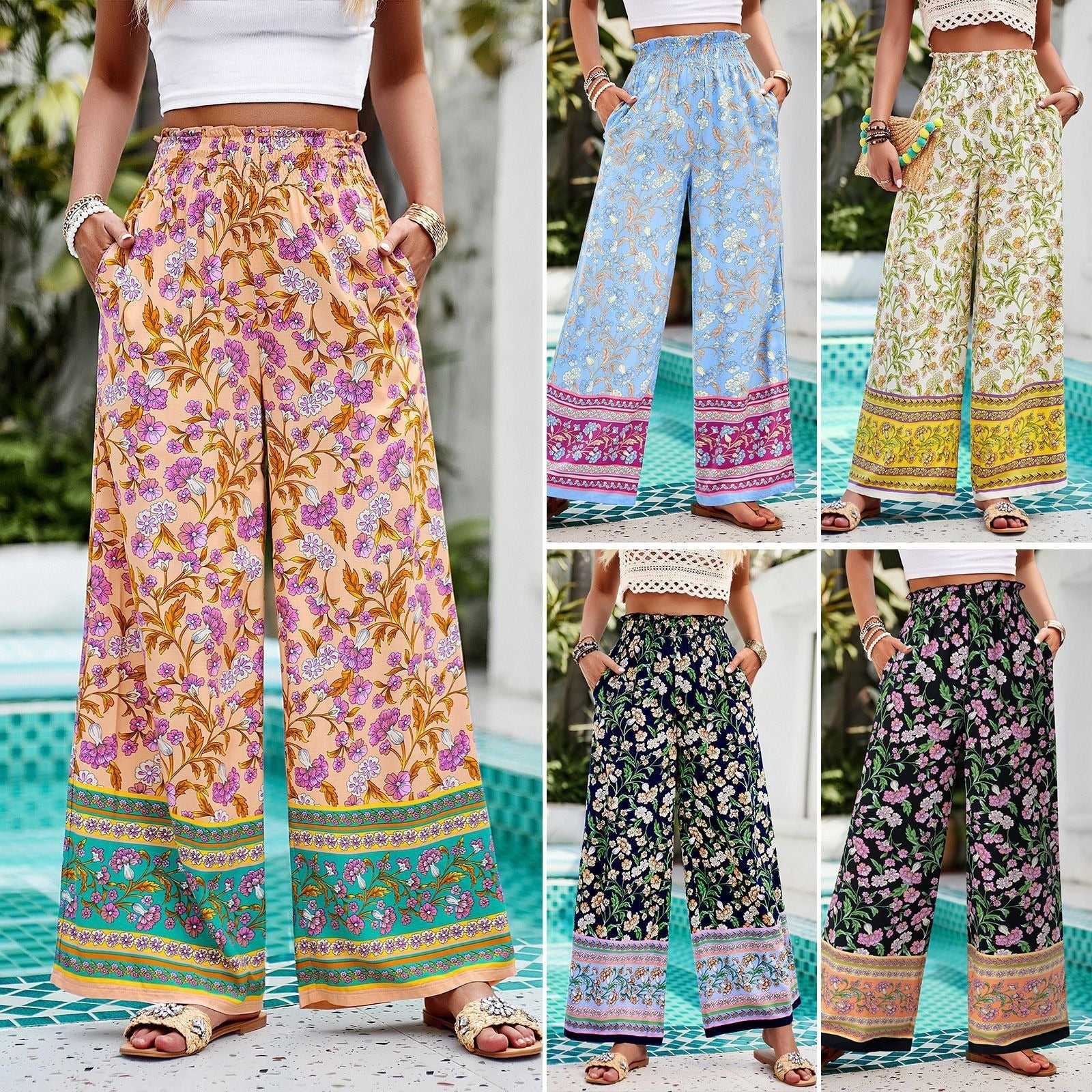 Damen Eleganz Lässige Hosen mit Print zum Binden für Frühling/Sommer