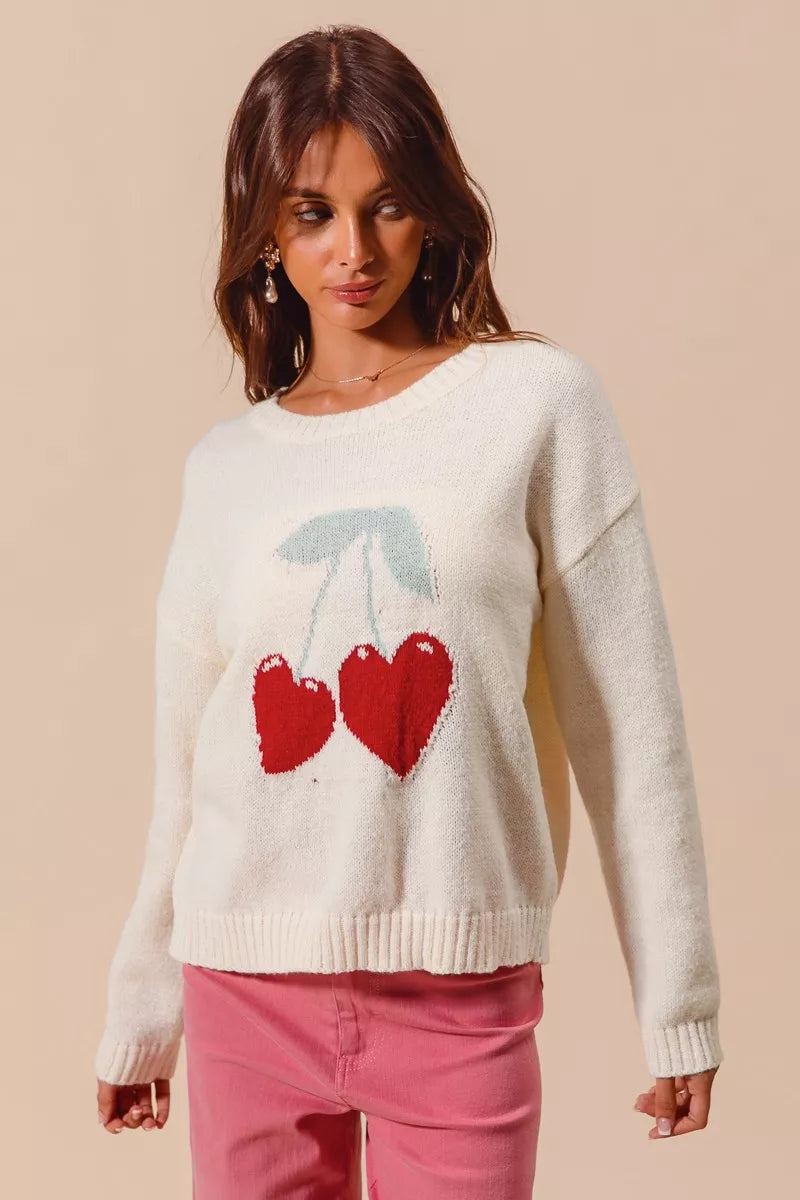SO ME Heart Cherry Strickpullover mit Herzen