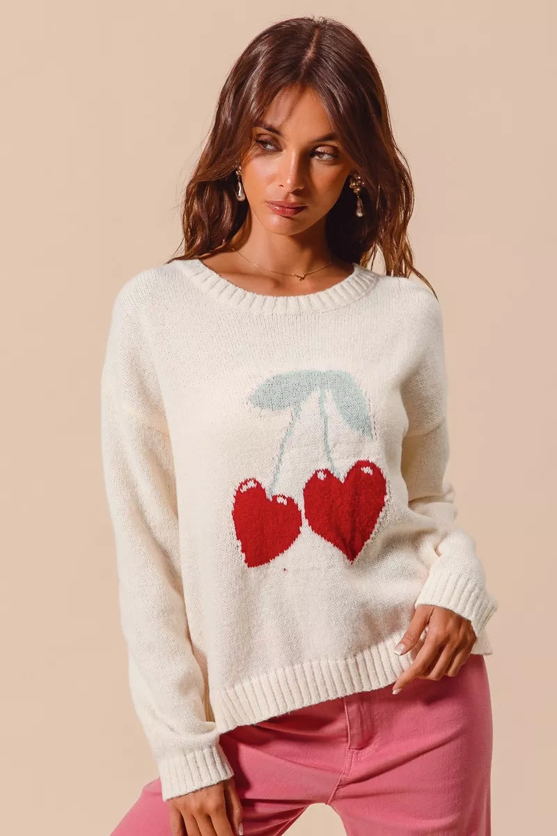 SO ME Heart Cherry Strickpullover mit Herzen