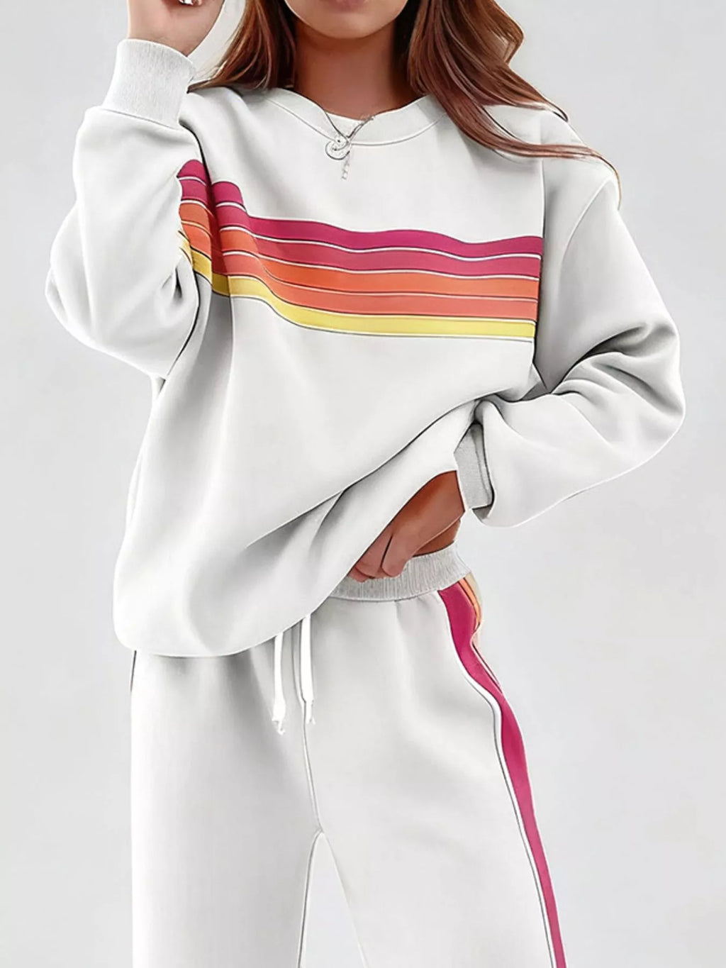 Gestreiftes Rundhals-Sweatshirt und Hose Set