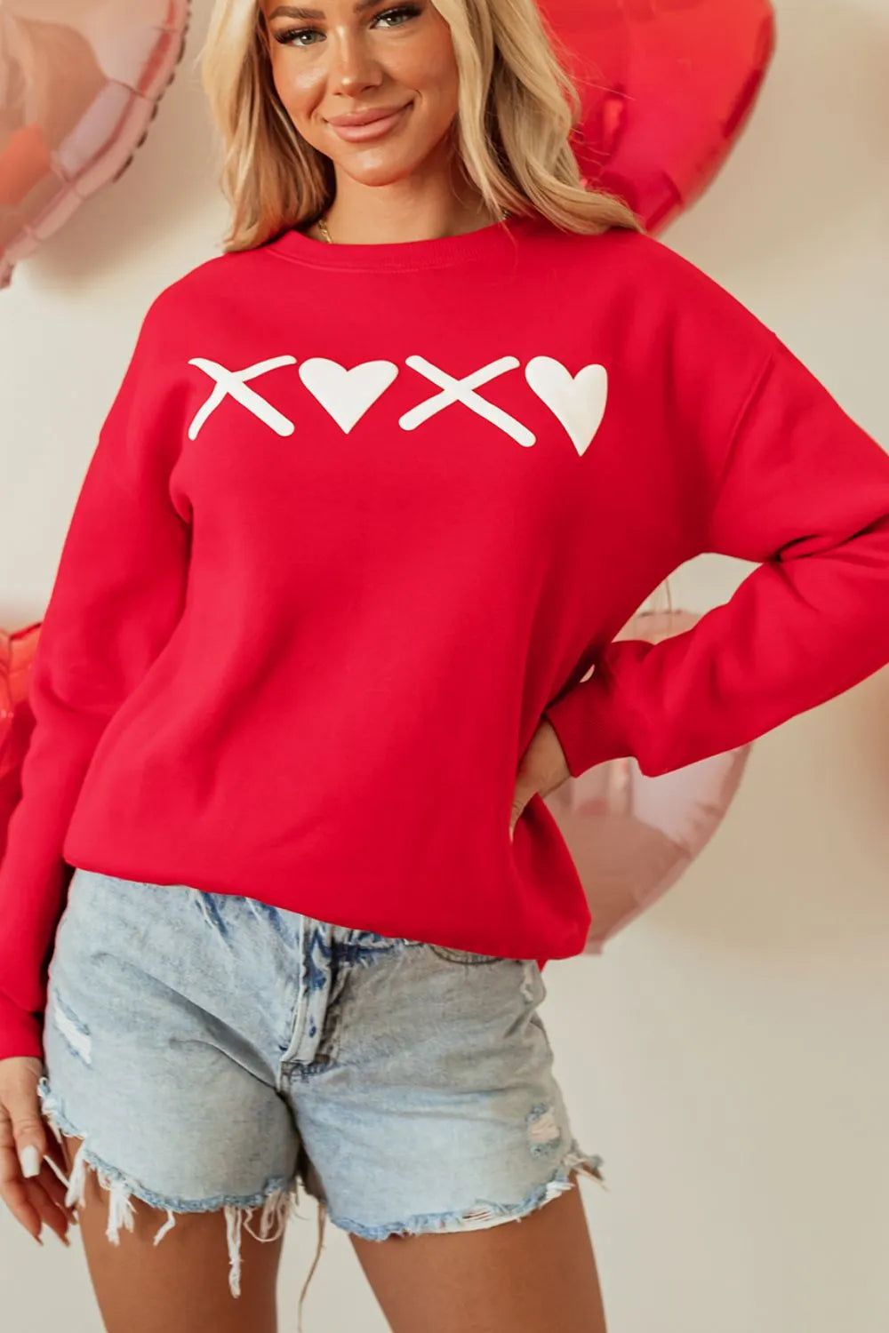 Valentinstag XOXO Rundhals-Sweatshirt mit überschnittenen Schultern