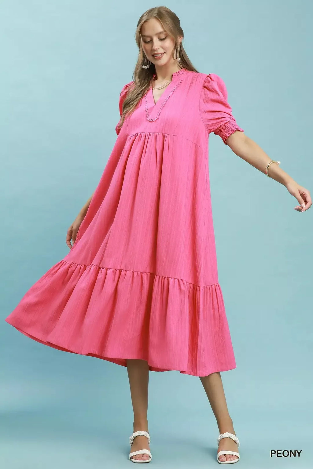 Umgee strukturiertes Midikleid mit Puffärmeln