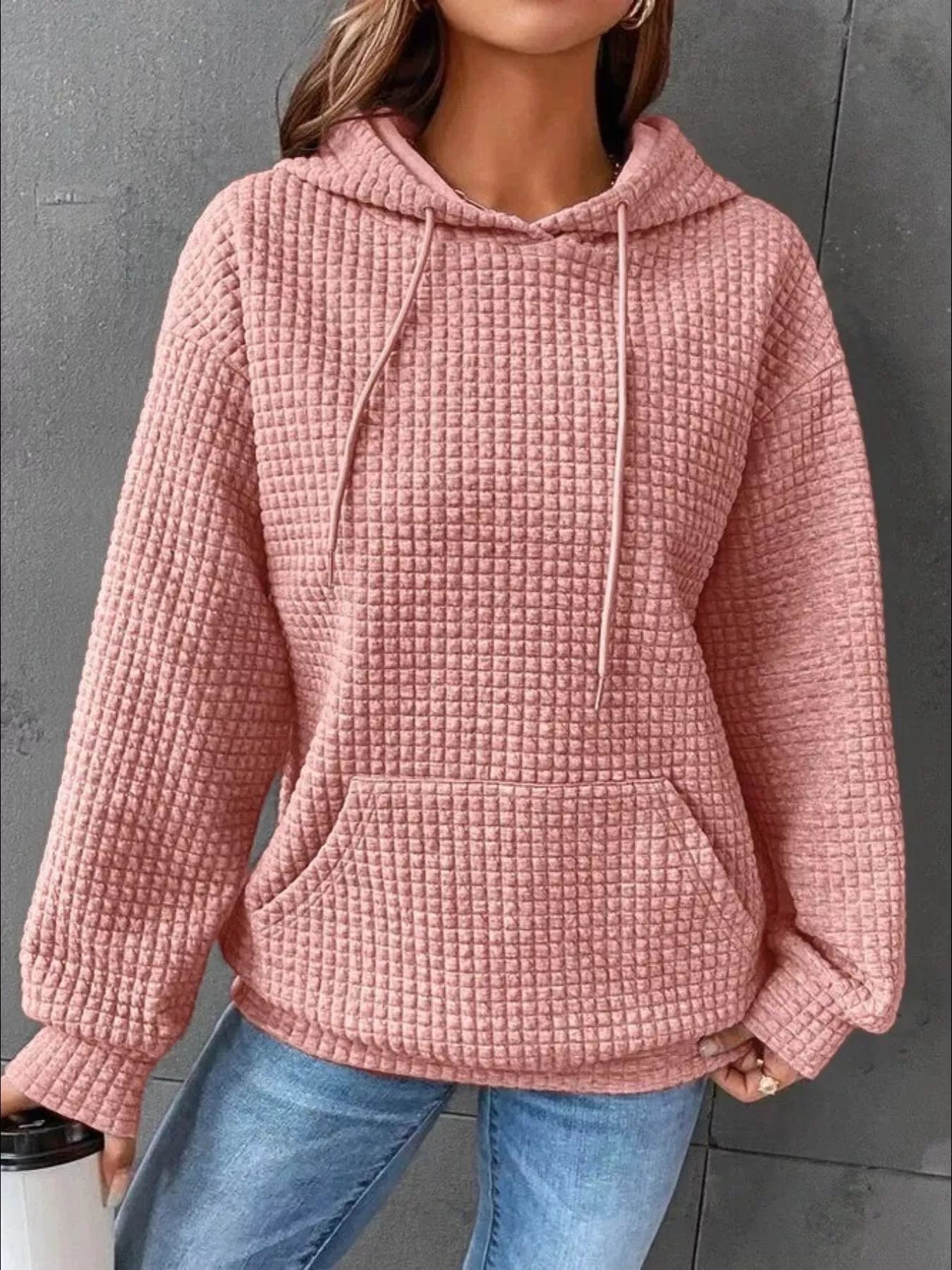 Texturierter Kangaroo-Taschen-Kapuzenpullover in großen Größen