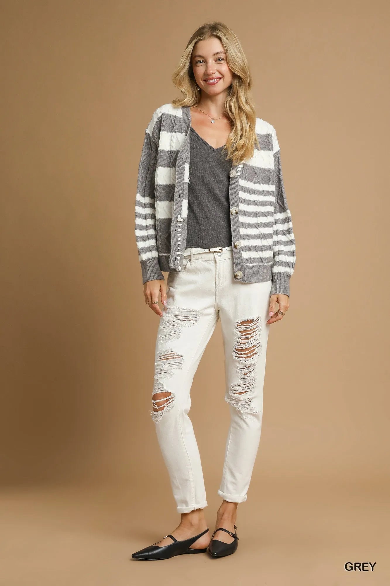 Cardigan boutonnage avant à rayures et torsades Umgee
