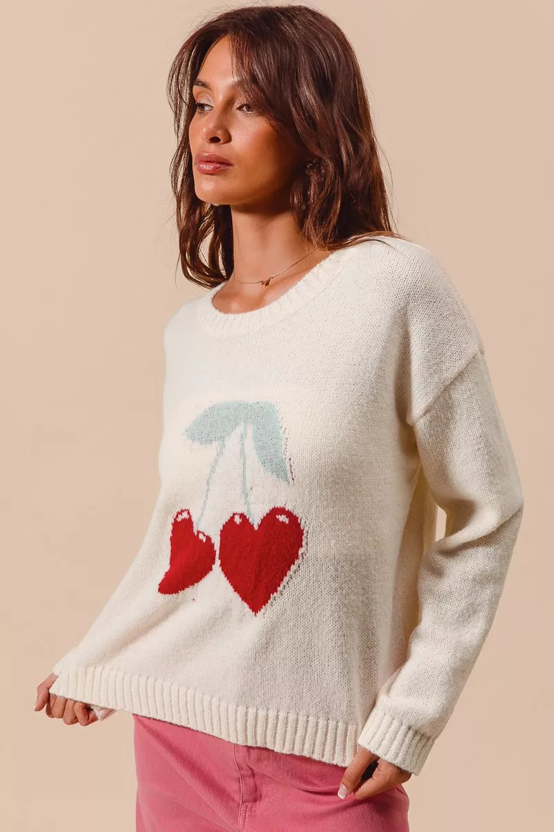 SO ME Heart Cherry Strickpullover mit Herzen