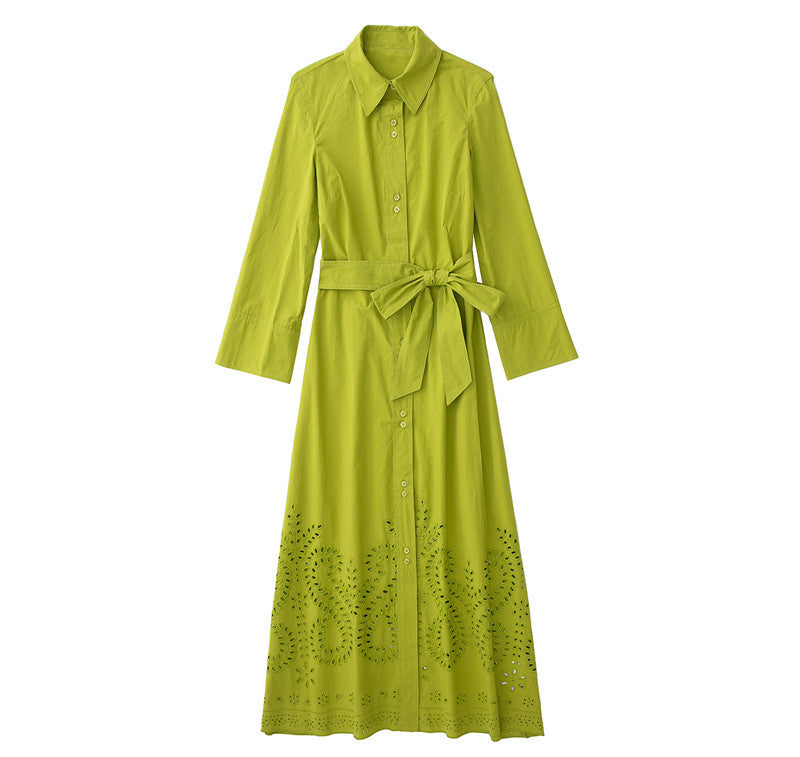 Frühling Neue bestickte Hemdblusenkleid für Damen mit Gürtel