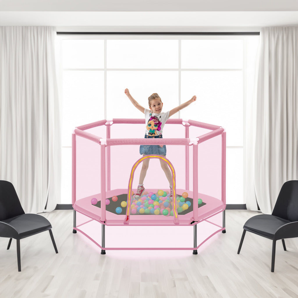Trampoline pour tout-petits 55'' avec filet de sécurité et balles, mini trampoline intérieur/extérieur pour enfants