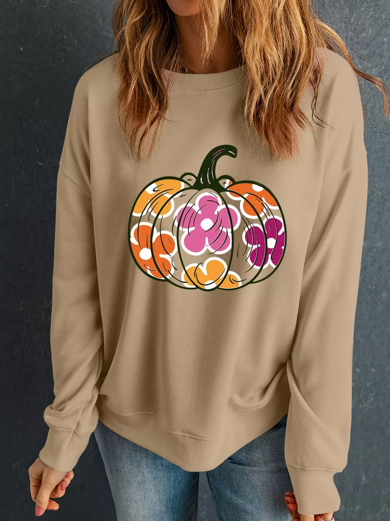 Halloween Floral Kürbis Grafik Oversized Sweatshirt