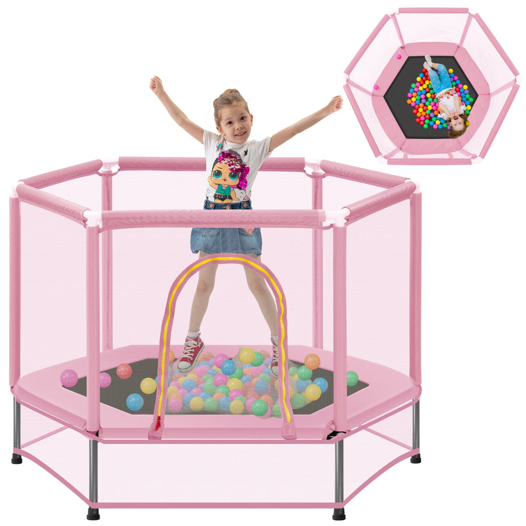 Trampoline pour tout-petits 55'' avec filet de sécurité et balles, mini trampoline intérieur/extérieur pour enfants