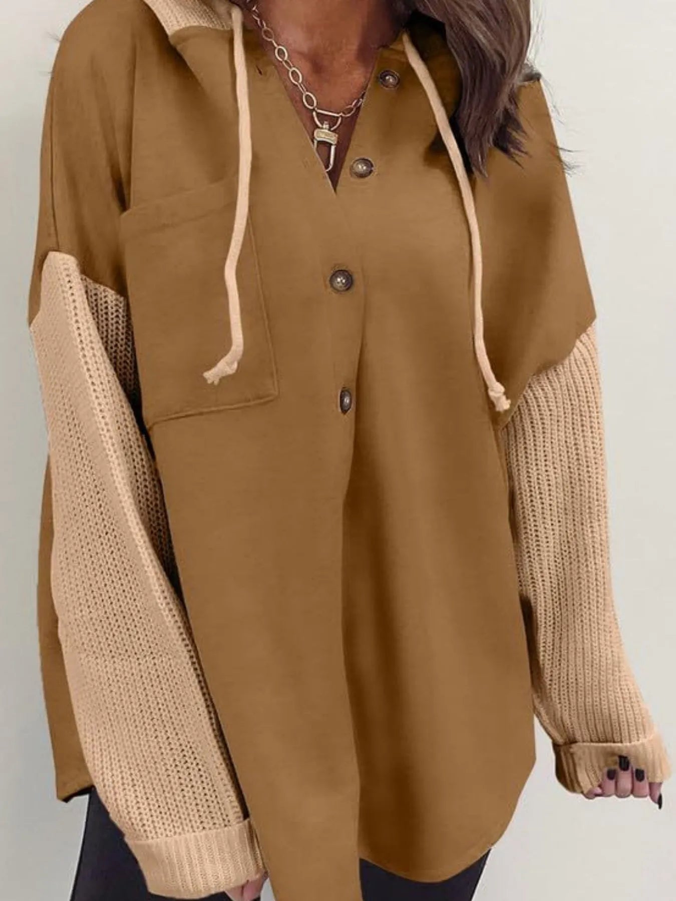 Kapuzenpullover mit Kordelzug und Knopfleiste