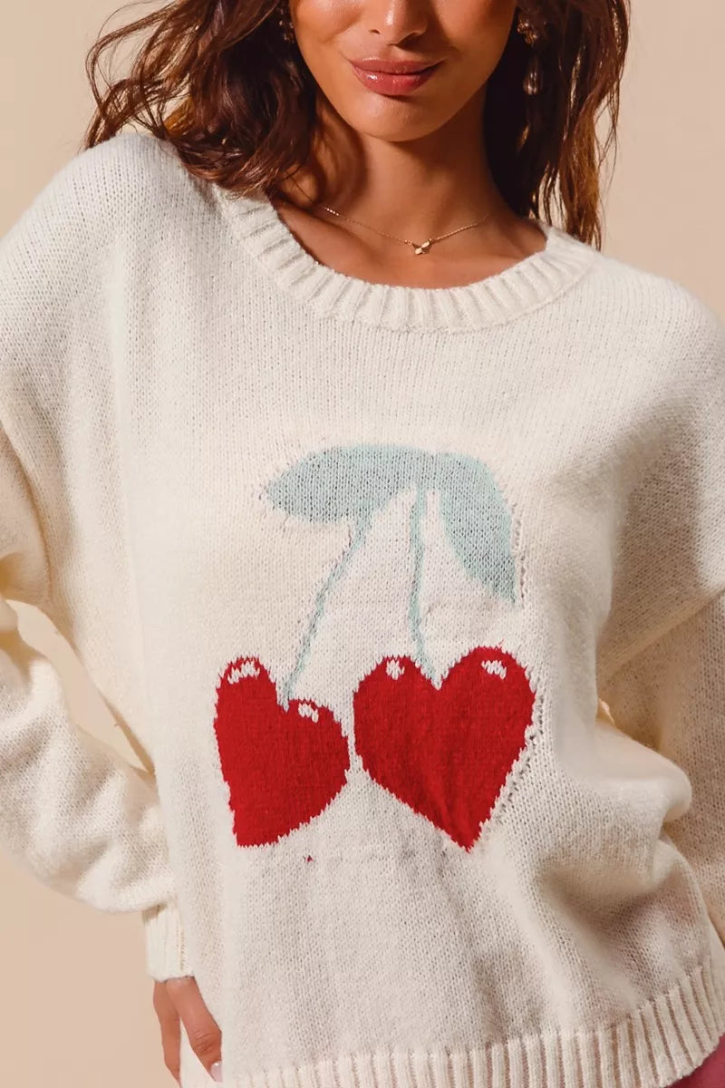 SO ME Heart Cherry Strickpullover mit Herzen