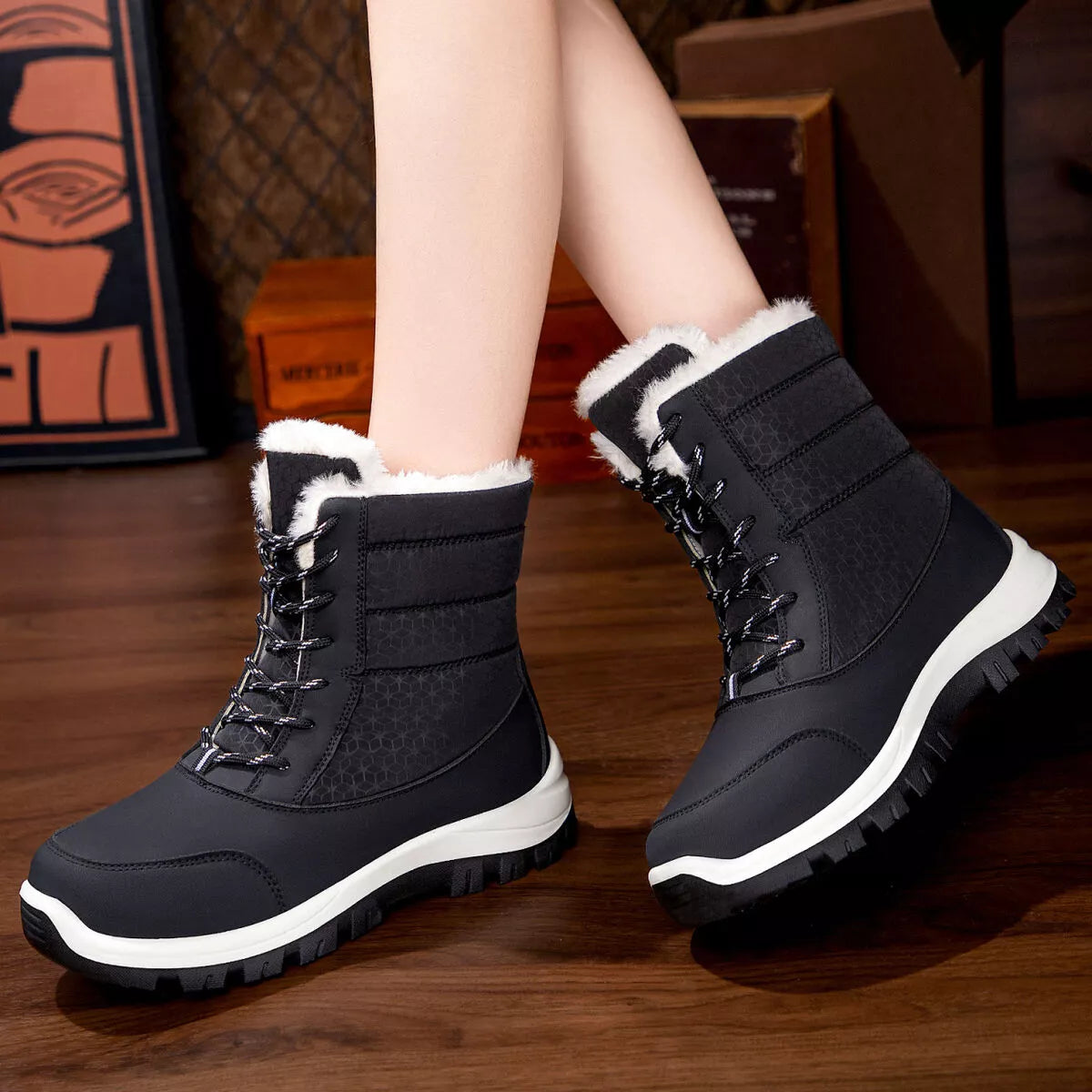 Wasserdichte Winterstiefel mit warmem Fellfutter