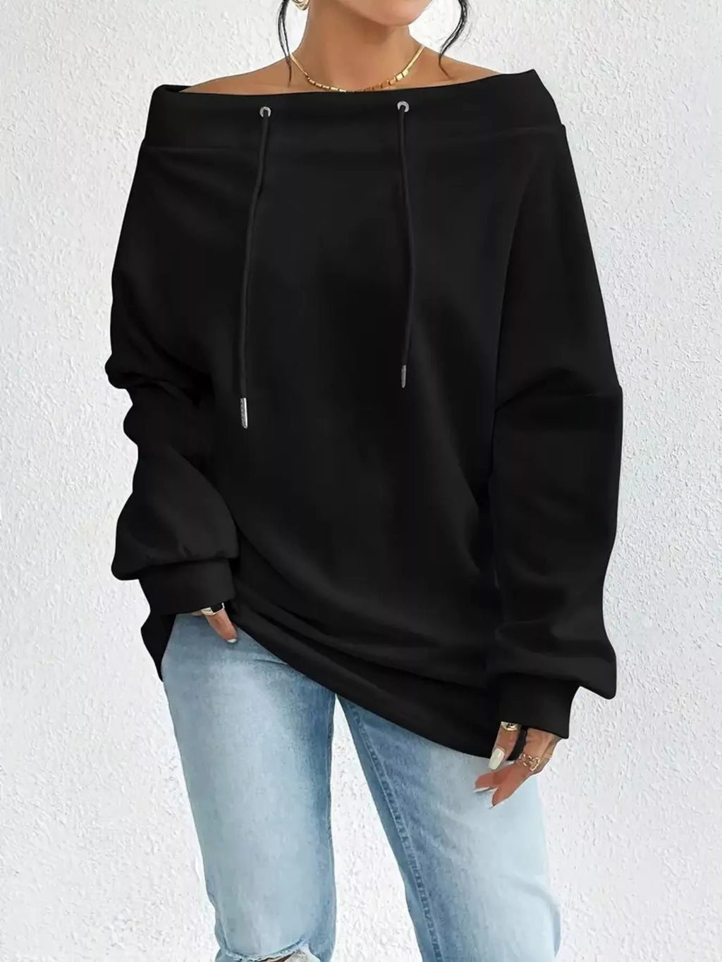 Off-Shoulder-Sweatshirt mit Tunnelzug