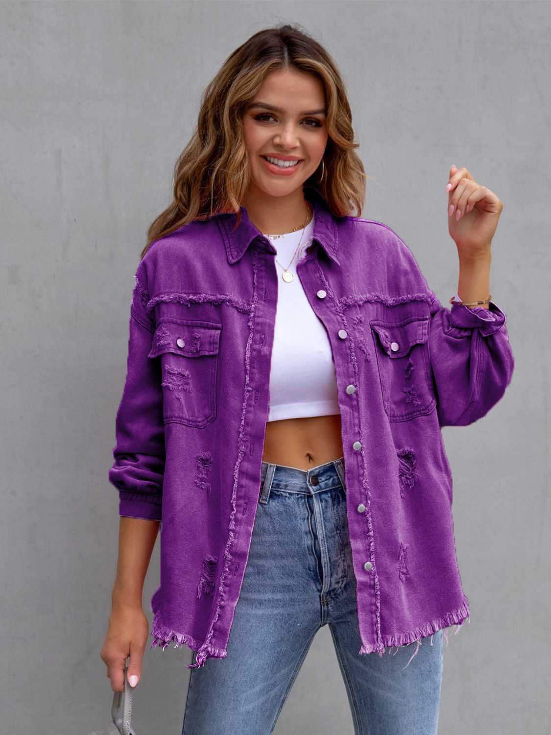 Destroyed Denimjacke mit überschnittenen Schultern