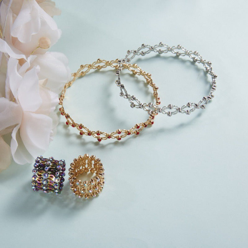 2 in 1 Neu Kreativer Magischer dehnbarer Ring Armreif für Damen Charm Glänzender Kristall ausziehbarer Armreif Ringe Schmuck Geschenk