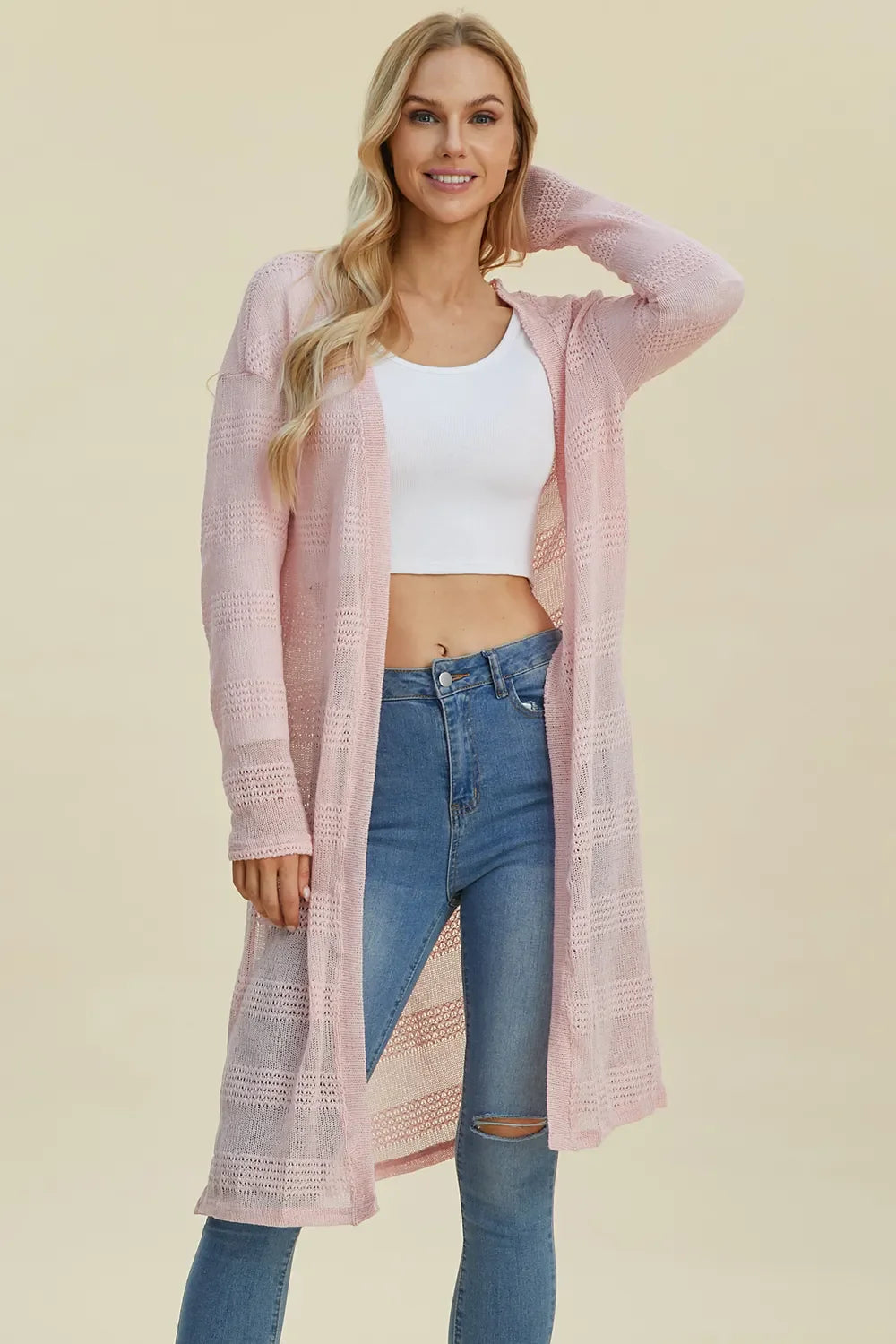 Cardigan long ouvert en maille Double Take