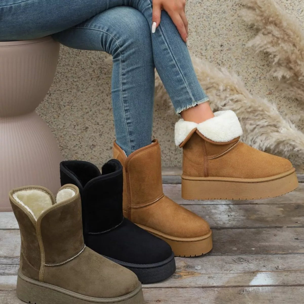 Plateau-Stiefeletten mit runder Kappe