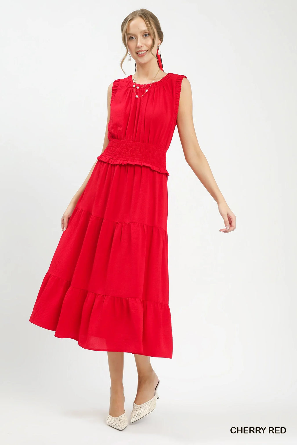 Umgee gesmoktes Stufen-Midi-Kleid