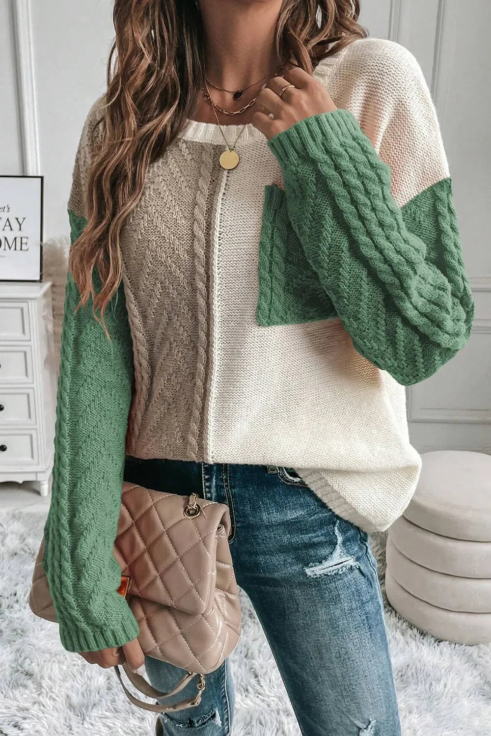 Double Take Colorblock-Pullover mit überschnittenen Schultern