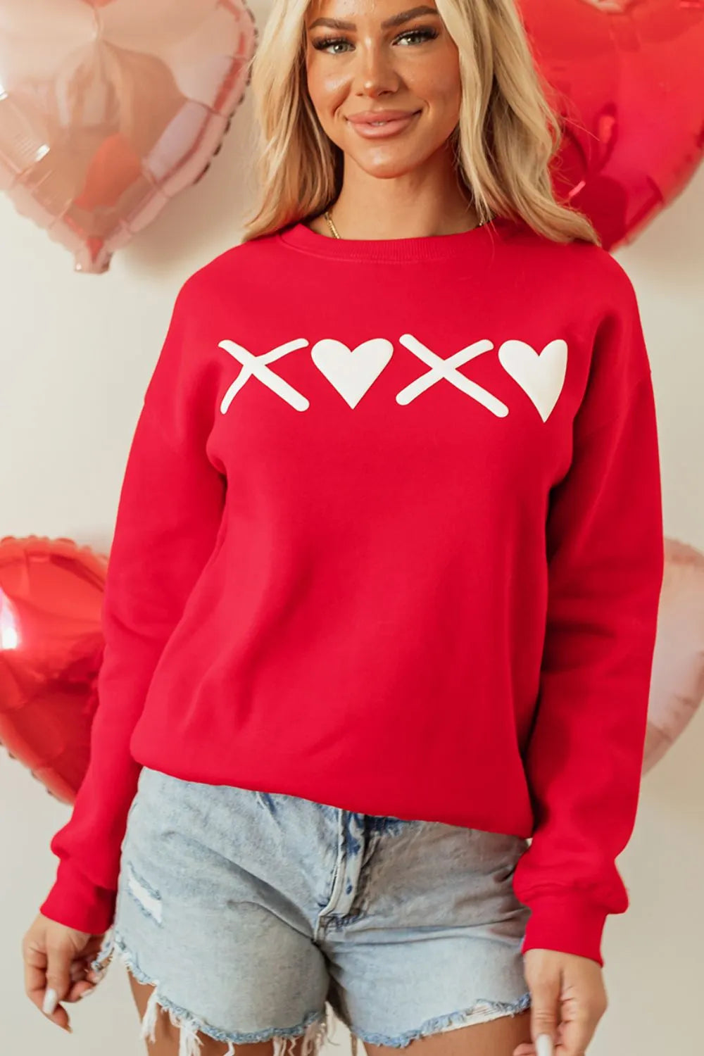 Valentinstag XOXO Rundhals-Sweatshirt mit überschnittenen Schultern
