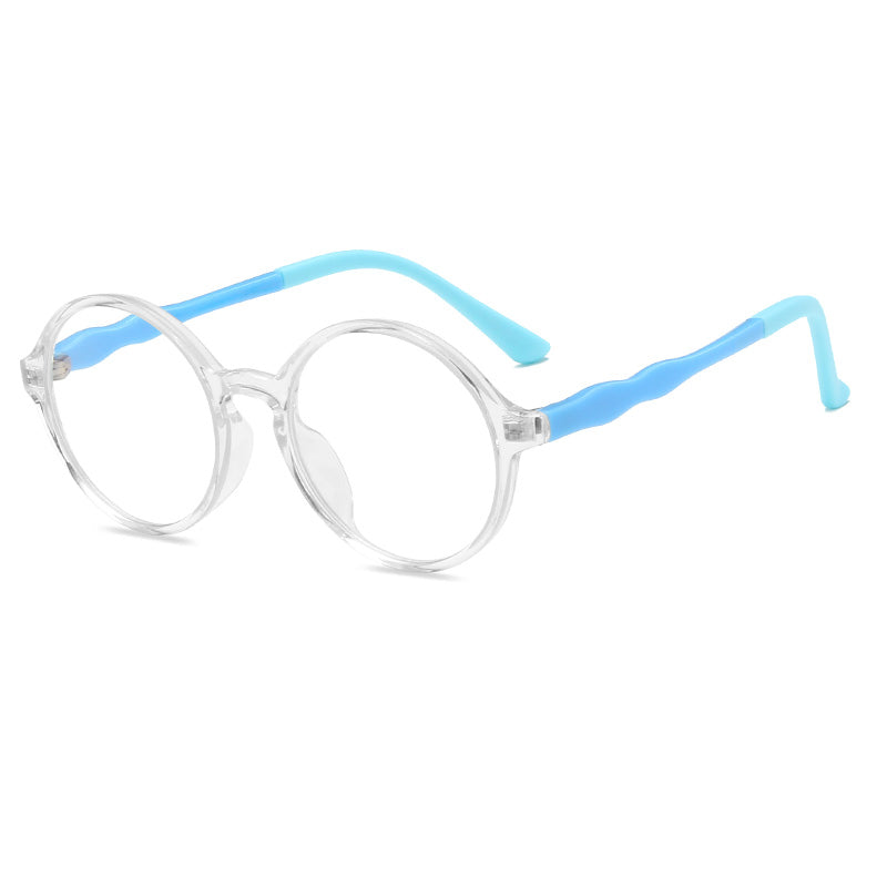 Neue runde Kinderbrille mit Blaulichtfilter, flacher Spiegel, Tr90 bunte Kinderbrille für Schüler