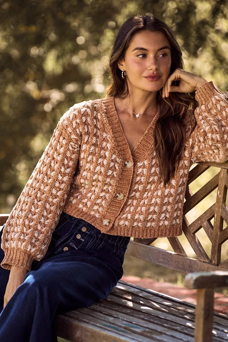 SO ME Soft Chenille Yarn Textur Button Sweater Cardigan
