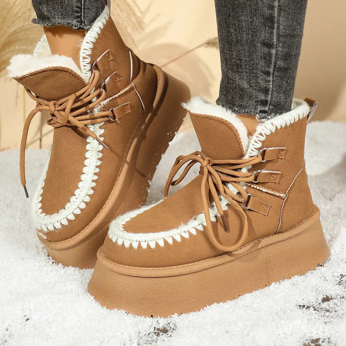 Bottes de neige compensées doublées sherpa