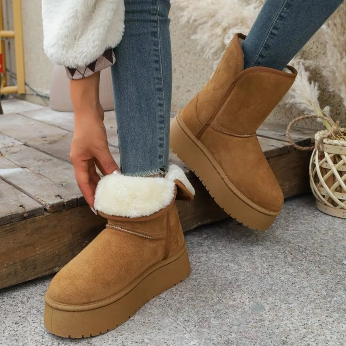 Plateau-Stiefeletten mit runder Kappe