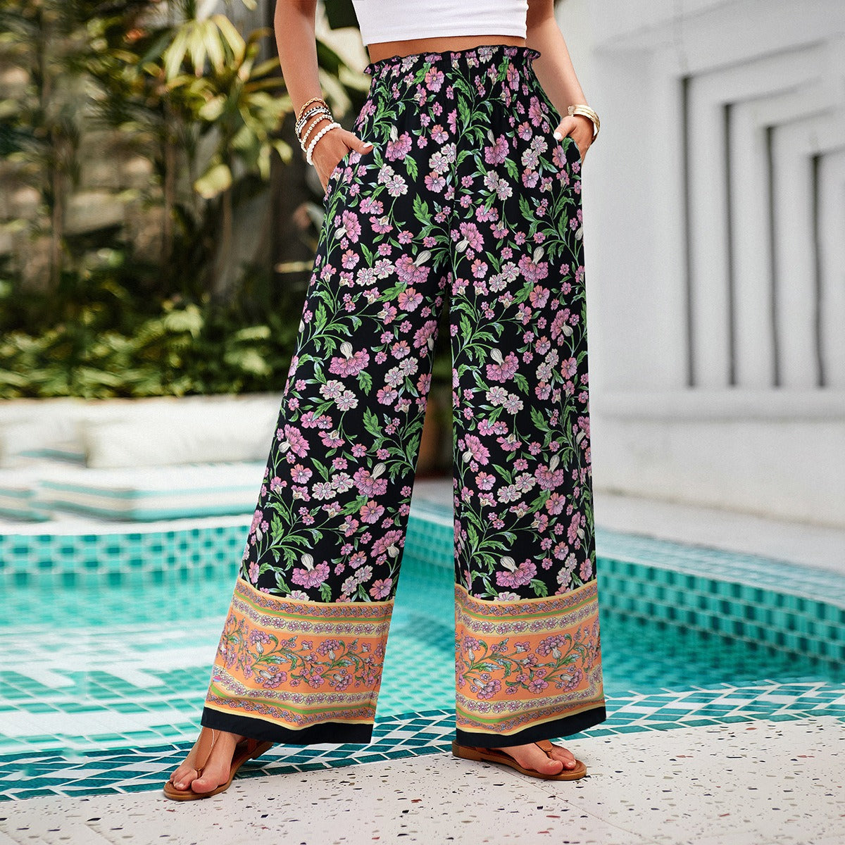 Damen Eleganz Lässige Hosen mit Print zum Binden für Frühling/Sommer