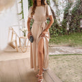 Robe avec un tempérament printemps et été, robe fendue unie à lacets