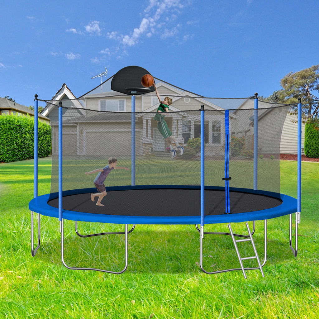 14FT Trampolin für Erwachsene & Kinder mit Basketballkorb, Outdoor-Trampoline mit Leiter und Sicherheitsnetz für Kinder und Erwachsene