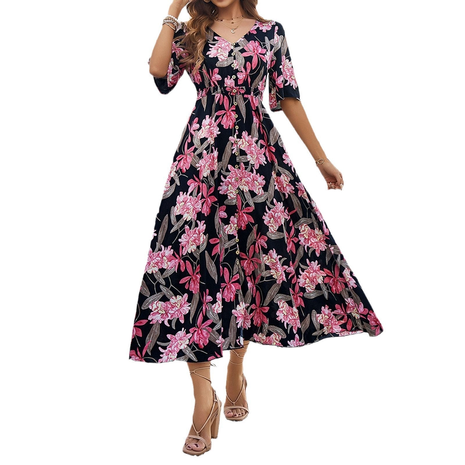 Damen Frühling/Sommer Urlaub Lässig Bedrucktes Schlitzkleid
