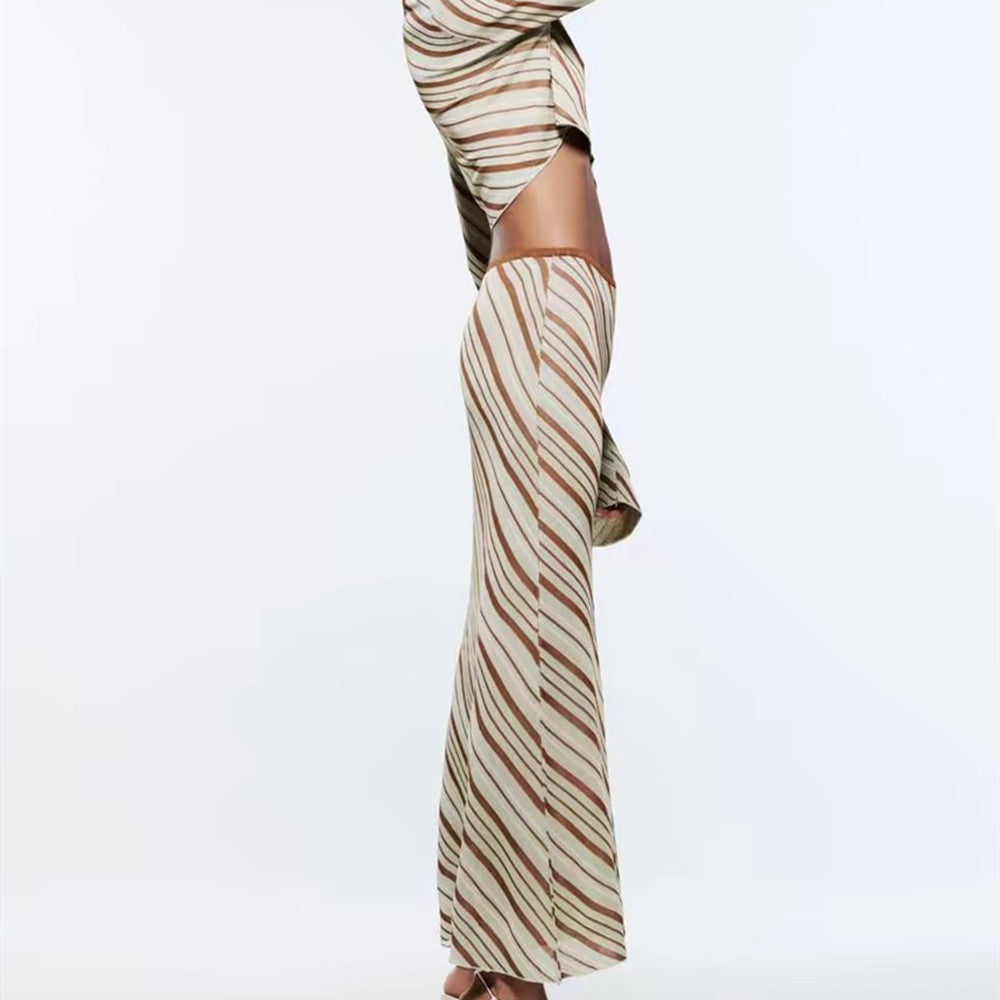 Spring/Summer Women's Striped Knit Top High Waist Skirt Suit