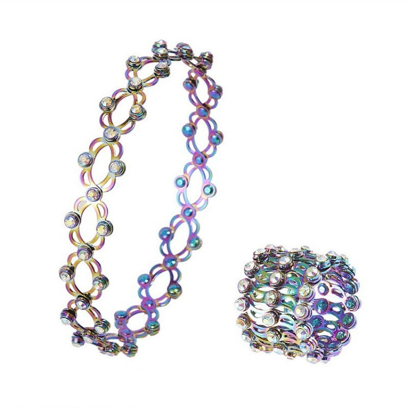 2 in 1 Neu Kreativer Magischer dehnbarer Ring Armreif für Damen Charm Glänzender Kristall ausziehbarer Armreif Ringe Schmuck Geschenk