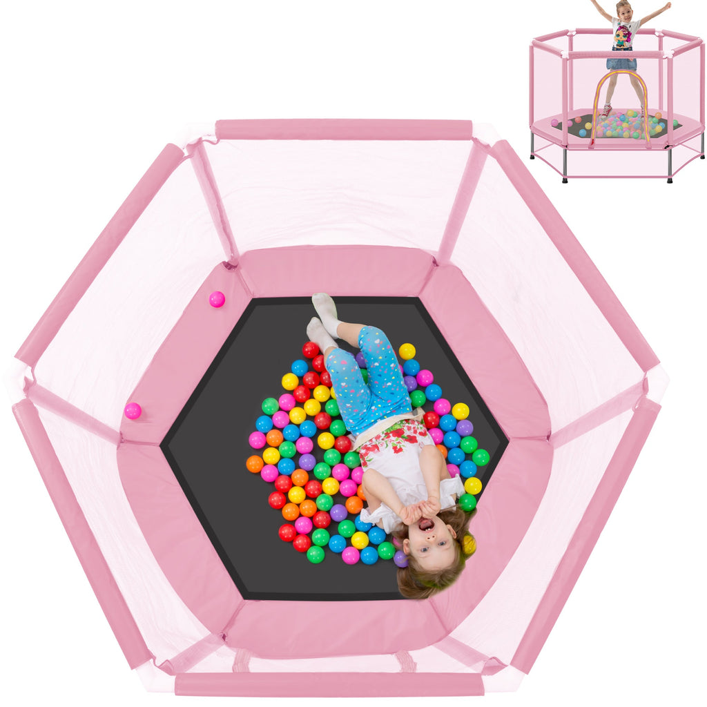 Trampoline pour tout-petits 55'' avec filet de sécurité et balles, mini trampoline intérieur/extérieur pour enfants