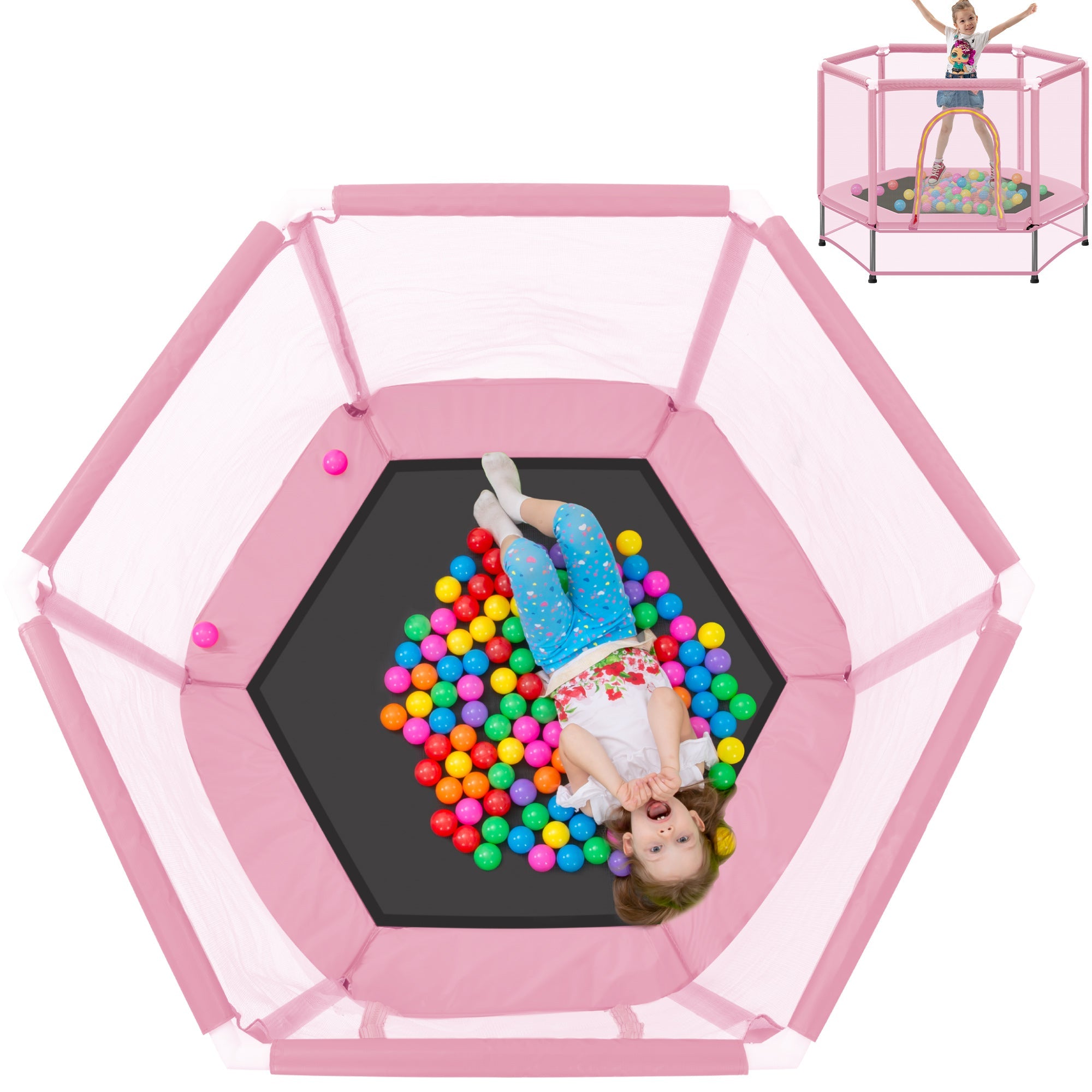 Trampoline pour tout-petits 55'' avec filet de sécurité et balles, mini trampoline intérieur/extérieur pour enfants