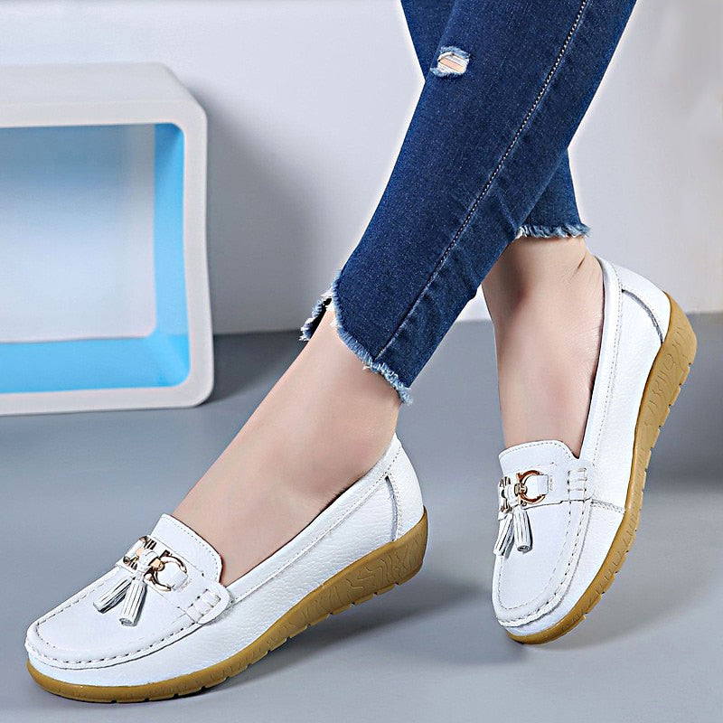 Frühlings-Ballerinas Damen Schuhe Loafer Echtes Leder Damen Ballerinas Slip-on Damen Loafer Damen Mokassinschuhe