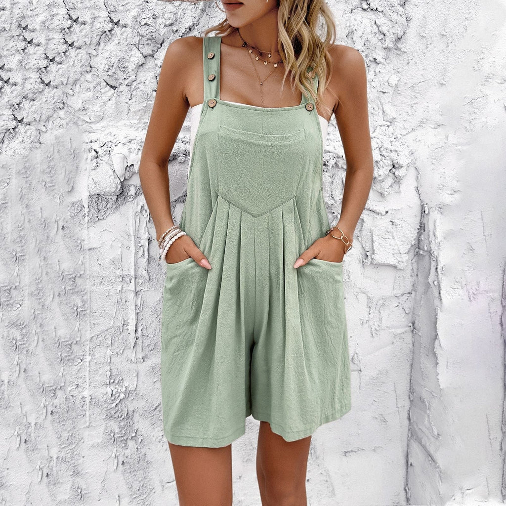 Shorts salopette décontractés de couleur unie pour le printemps et l'été