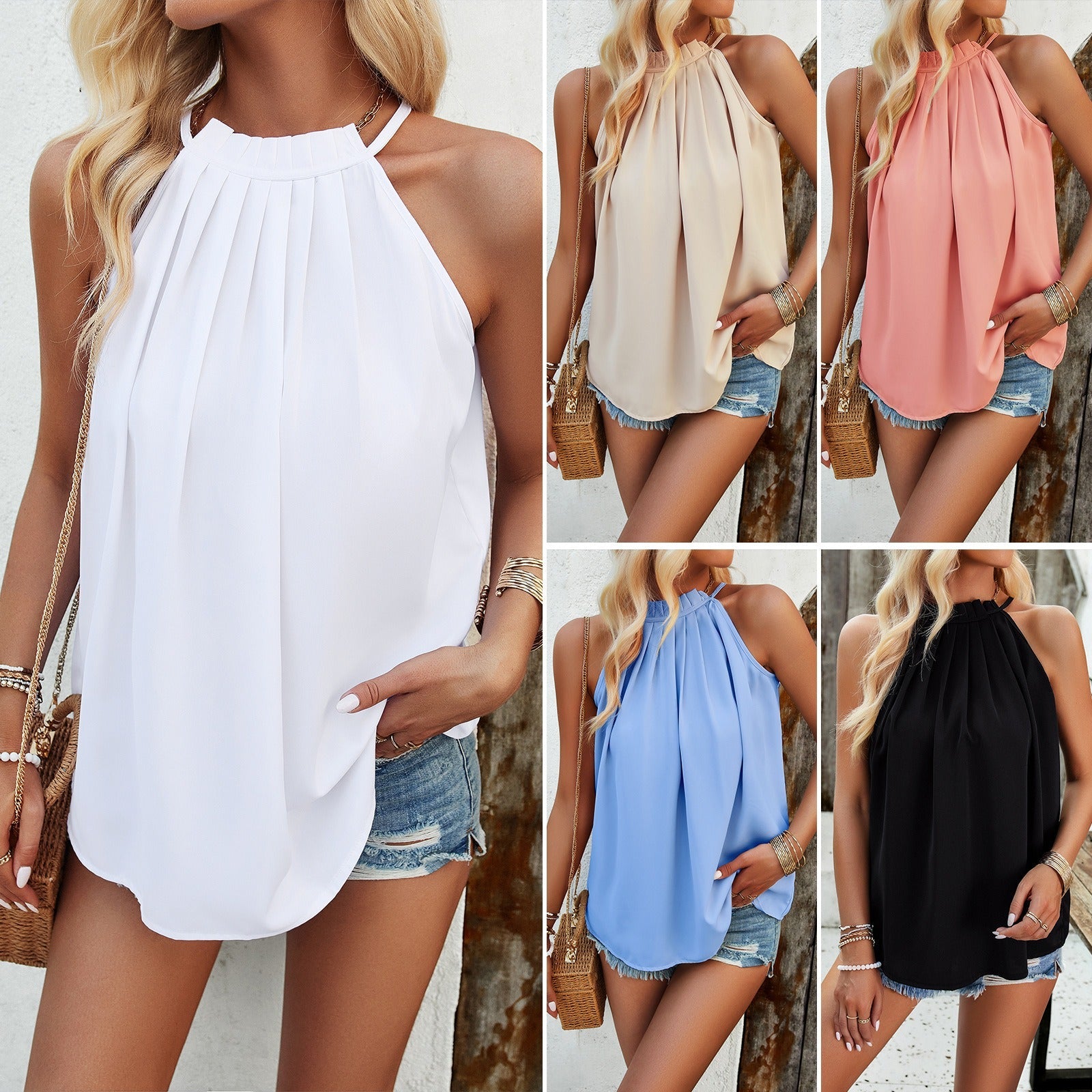 Ärmelloses Oberteil für Damen, Frühling und Sommer, elegant, lässig, einfarbig
