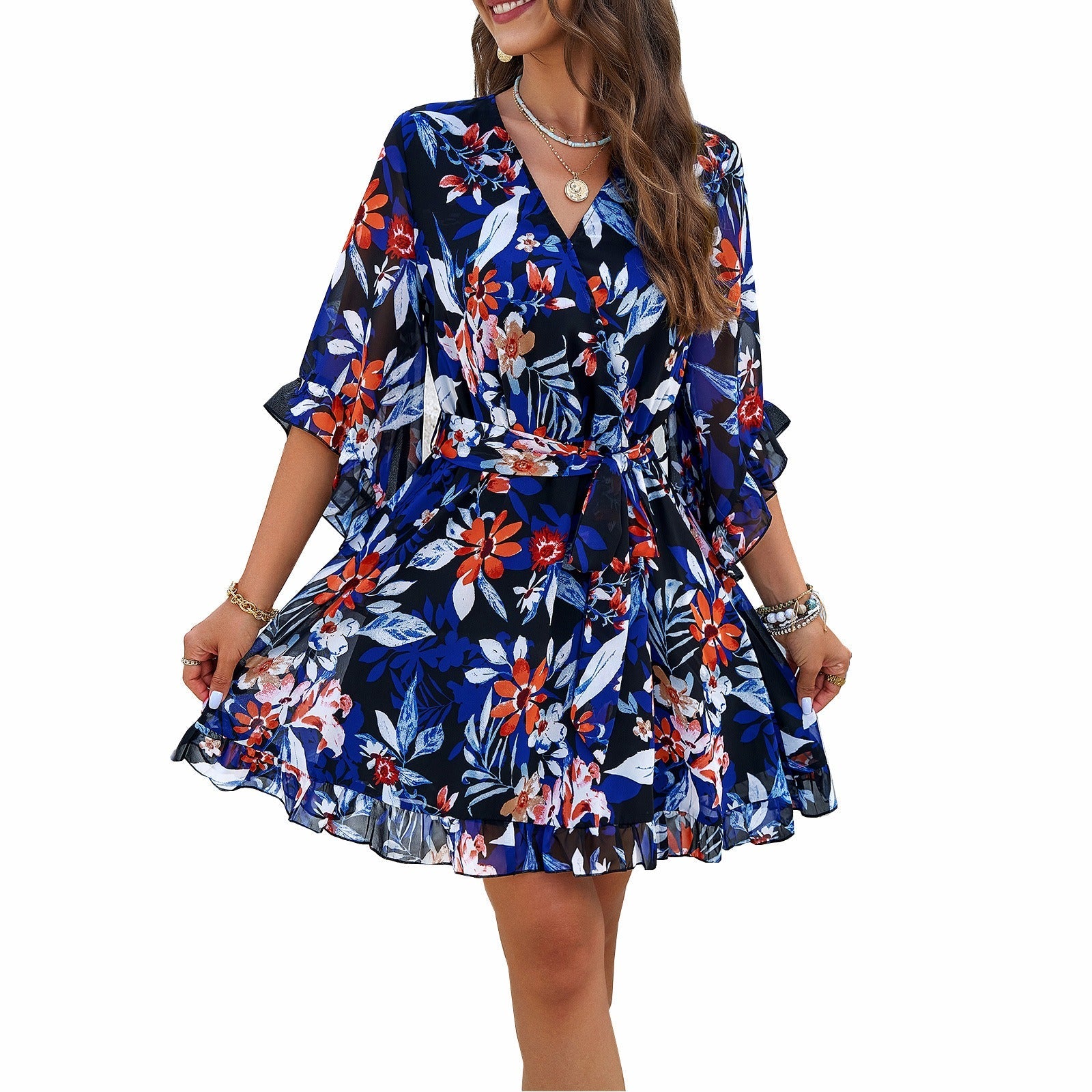 Frühjahr/Sommer Eleganz bedrucktes Schnürkleid