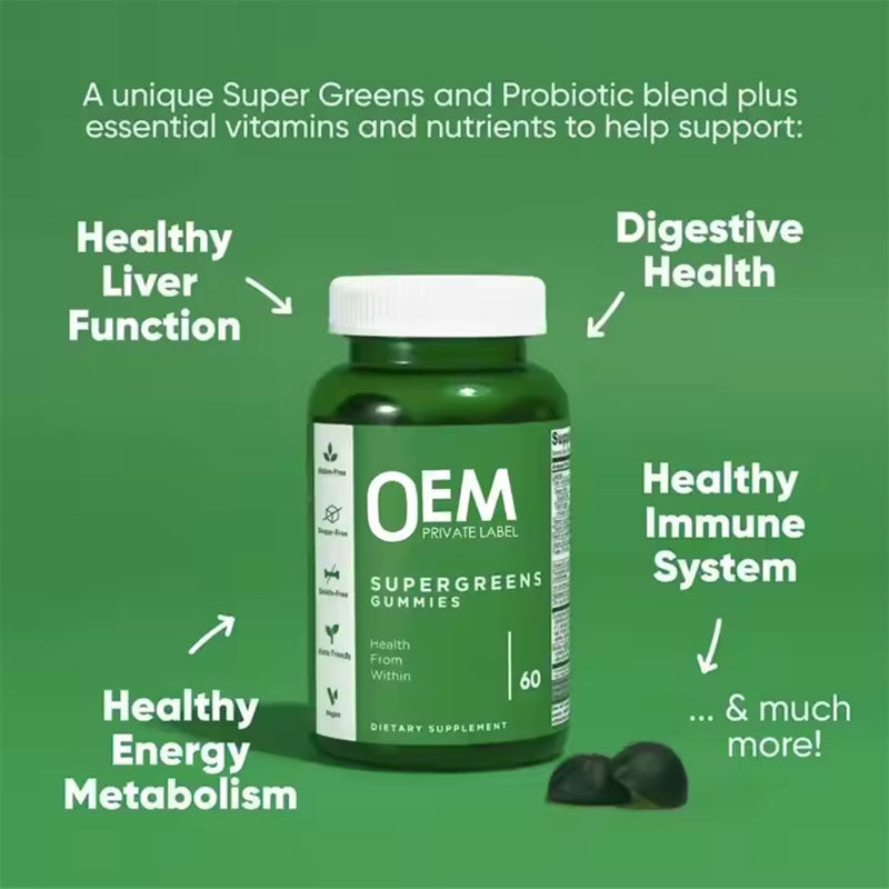 Gummies végétaliennes à la chlorophylle et super vitamines vertes