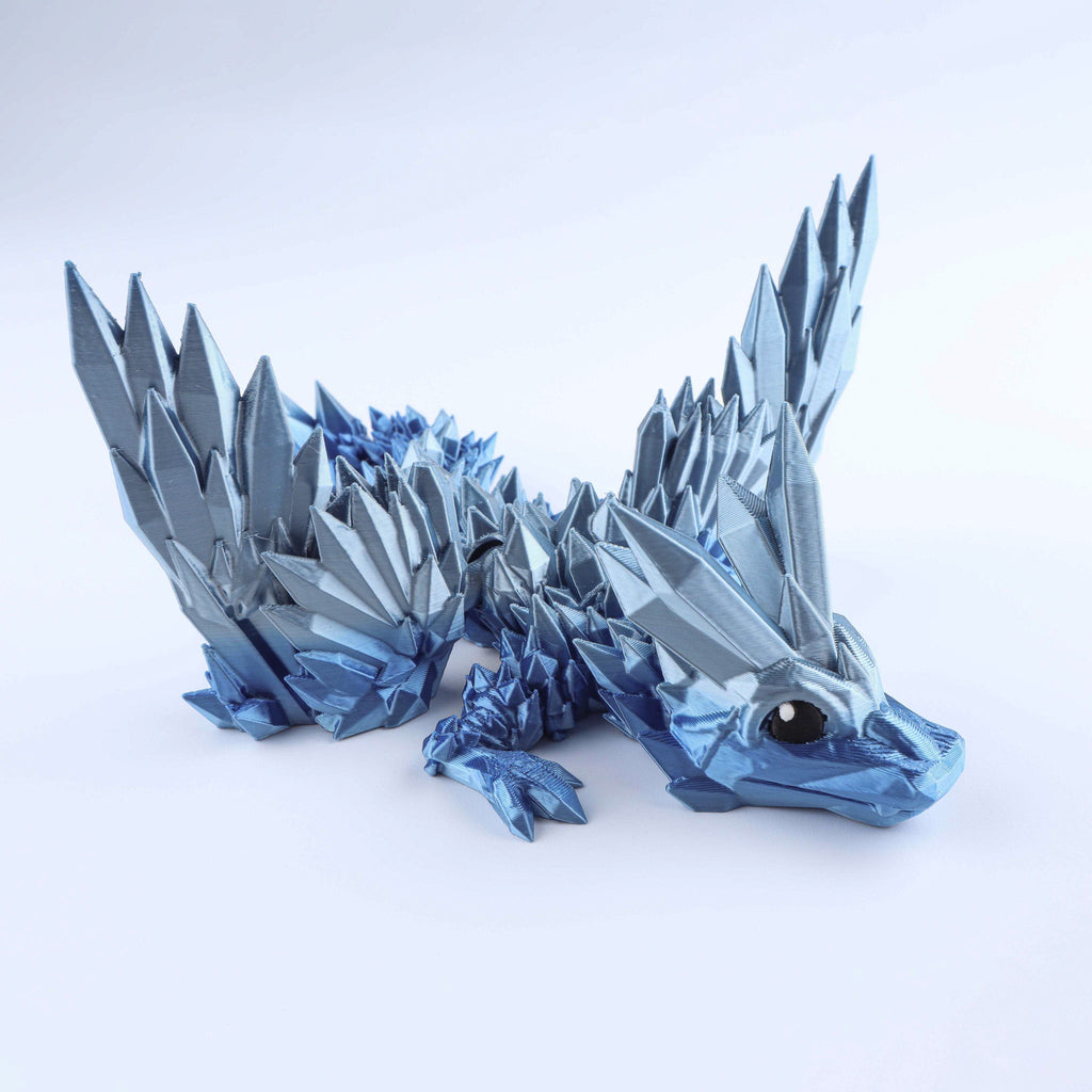 Jouet anti-stress dragonnet aux ailes en cristal imprimé en 3D – Jouet de bureau articulé fantastique, idéal comme cadeau