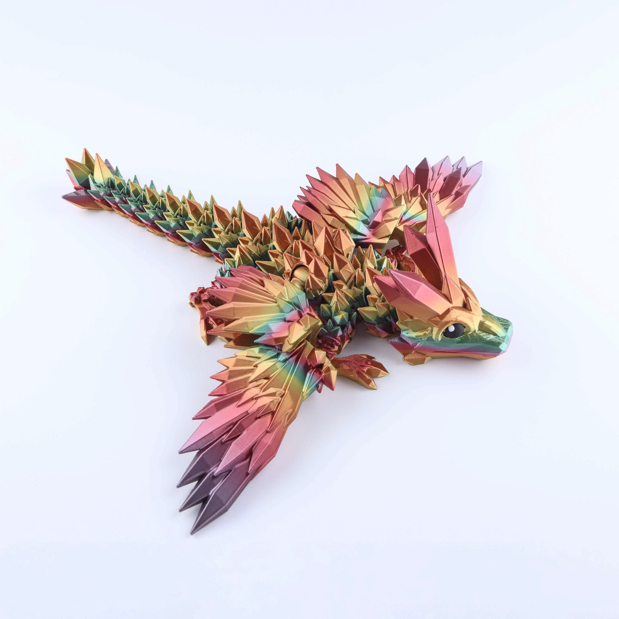 Jouet anti-stress dragonnet aux ailes en cristal imprimé en 3D – Jouet de bureau articulé fantastique, idéal comme cadeau