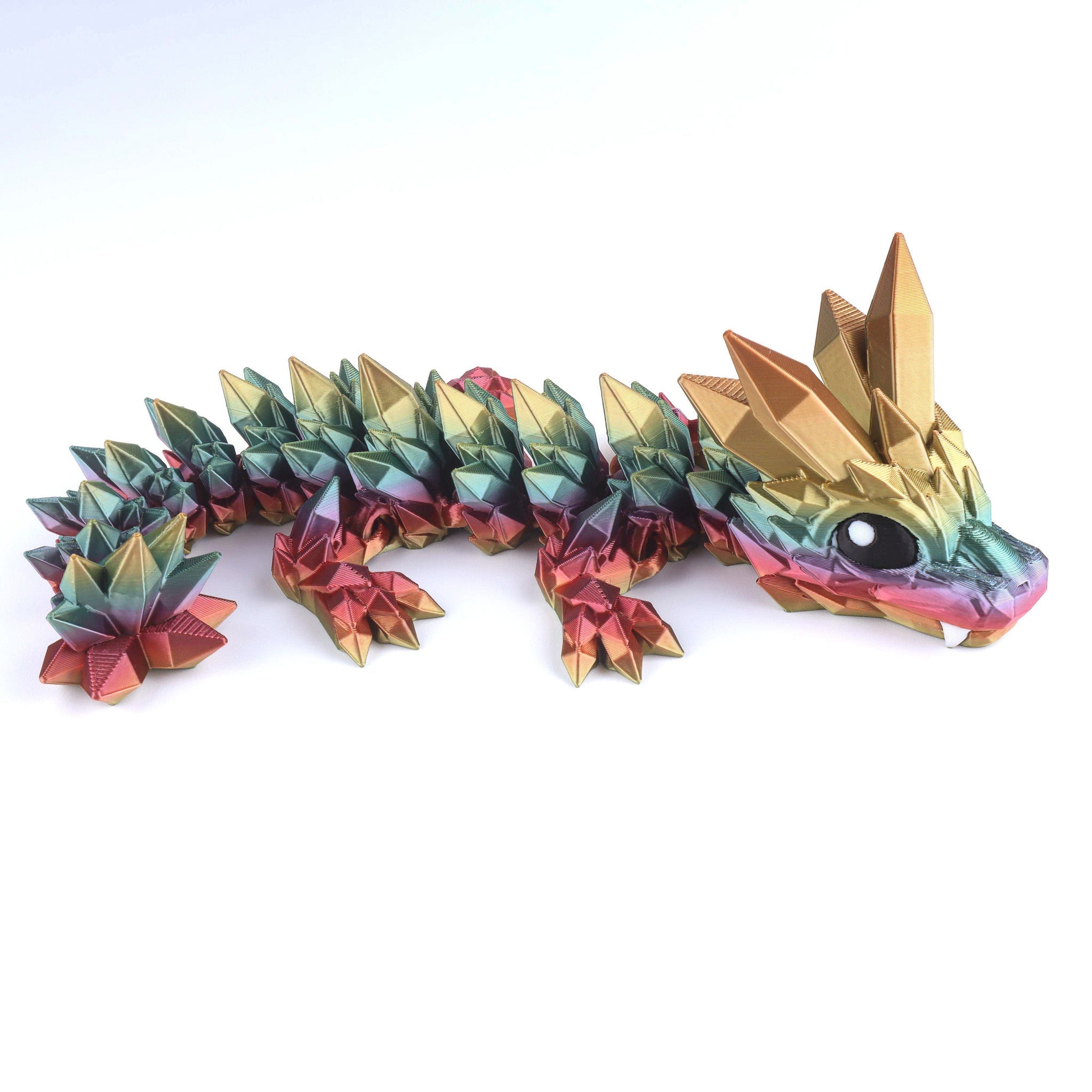 Jouet anti-stress dragonnet aux ailes en cristal imprimé en 3D – Jouet de bureau articulé fantastique, idéal comme cadeau