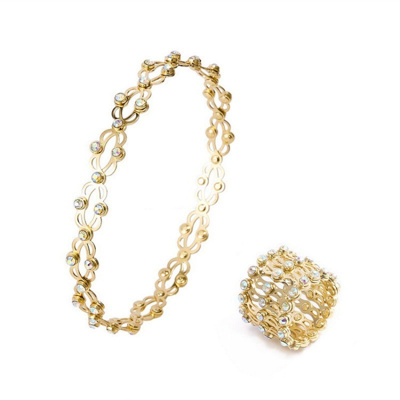 2 in 1 Neu Kreativer Magischer dehnbarer Ring Armreif für Damen Charm Glänzender Kristall ausziehbarer Armreif Ringe Schmuck Geschenk