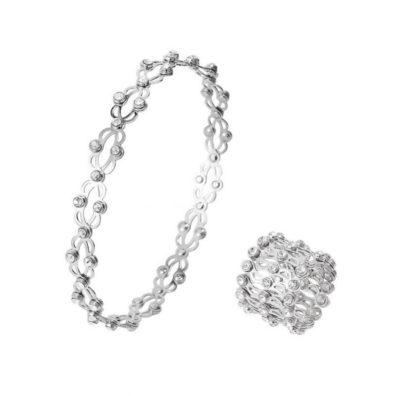 2 in 1 Neu Kreativer Magischer dehnbarer Ring Armreif für Damen Charm Glänzender Kristall ausziehbarer Armreif Ringe Schmuck Geschenk
