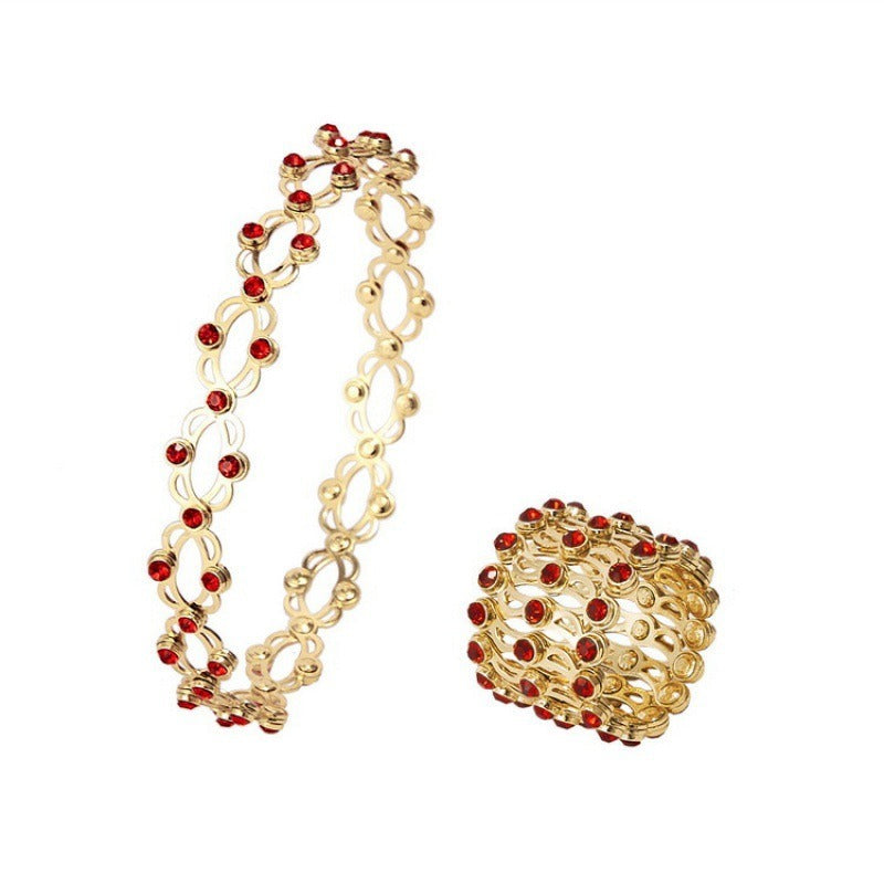 2 in 1 Neu Kreativer Magischer dehnbarer Ring Armreif für Damen Charm Glänzender Kristall ausziehbarer Armreif Ringe Schmuck Geschenk