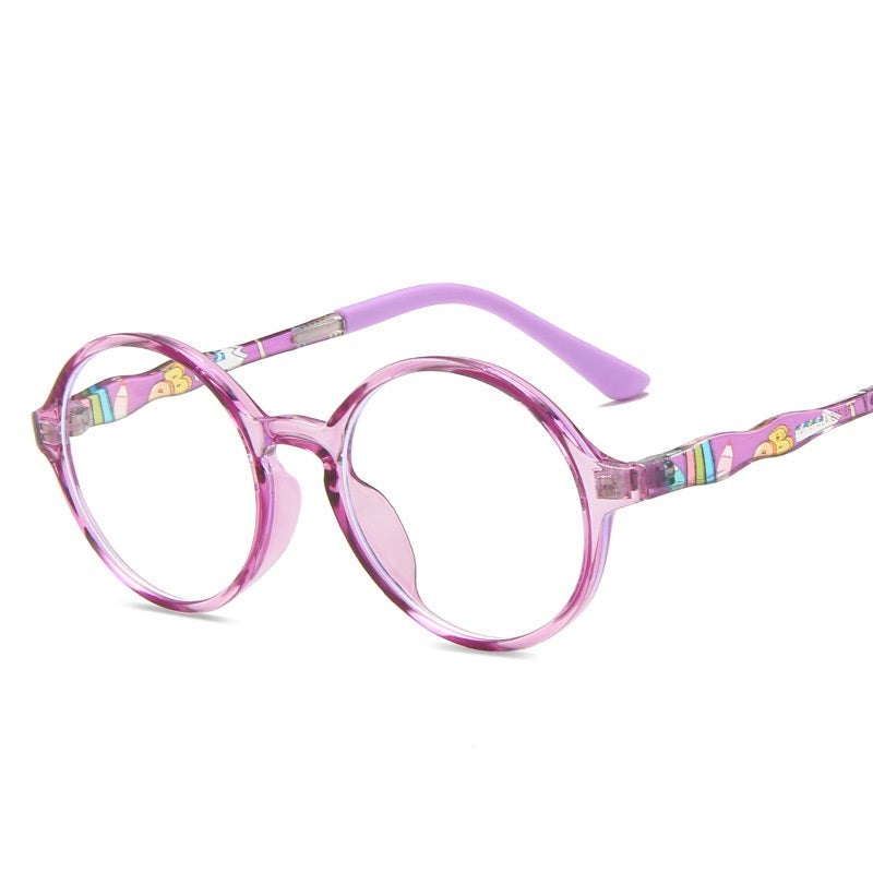 Neue runde Kinderbrille mit Blaulichtfilter, flacher Spiegel, Tr90 bunte Kinderbrille für Schüler
